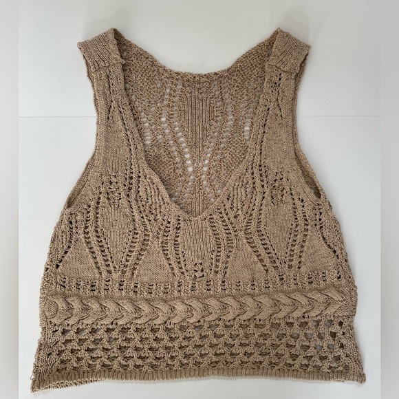 Zara Beige Open Knit Crochet Tank Top Neutral Boho Sleeveless S - Picture 4 of 7